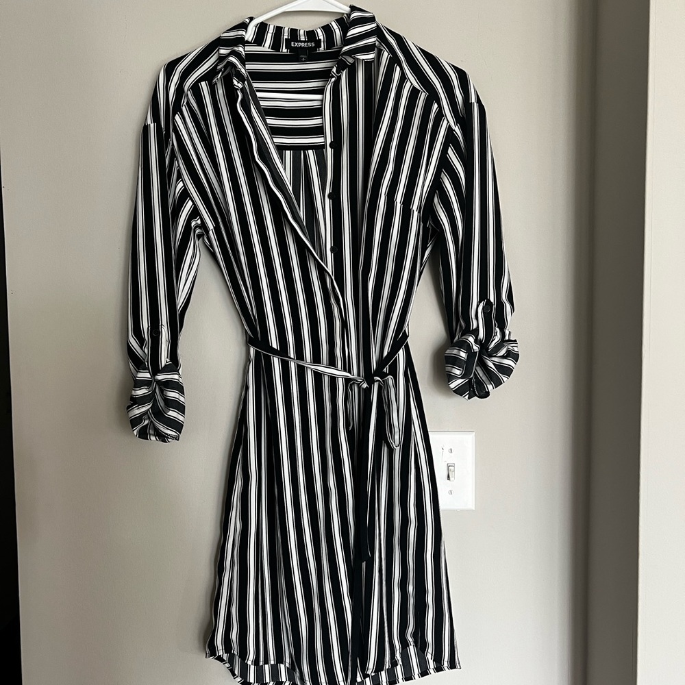 Black and white work dress barley worn